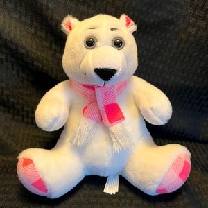 Toy Factory White POLAR BEAR w/Pink Plaid Scarf Plush Stuffed Toy SOFT